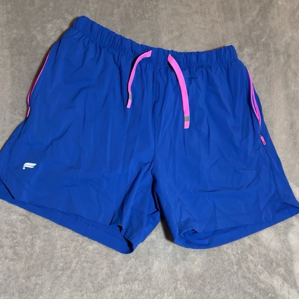 Fabletics Men’s Blue Woven Training Shorts Pink Drawstring Size Small